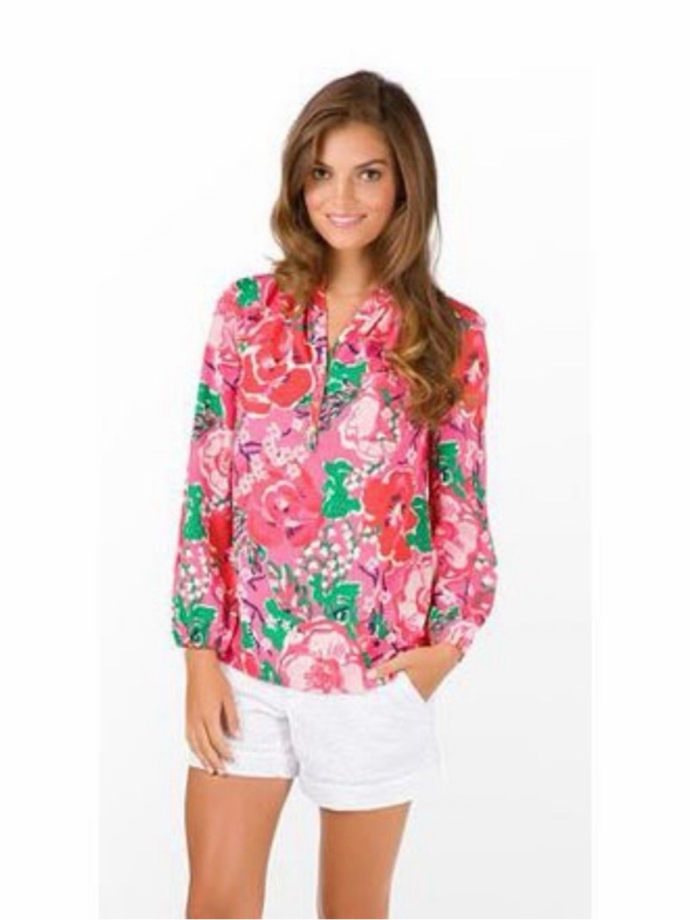 Lilly Pulitzer Alima Top Hotty Pink Floral Size Medium